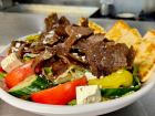 The famous Greek salad with gyros at Maple Butter Cafe in Plainfield