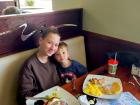 Mother and son enjoying breakfast at Maple Butter Cafe in Plainfield