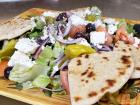 Greek salad with pita bread at Rose Garden Cafe in Elk Grove Village 