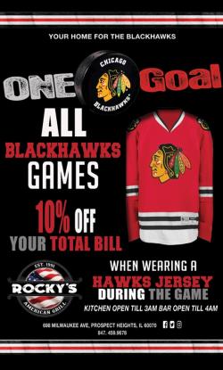 Chicago Blackhawks Jersey Special at Rocky's American Grill - Prospect Heights