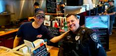 Friendly staff with police officer at Billy Boy's Restaurant in Chicago Ridge