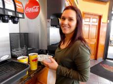 Customer enjoying lunch at Brandy's Gyros in Chicago