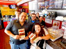 Customers and staff having fun at Brandy's Gyros in Des Plaines
