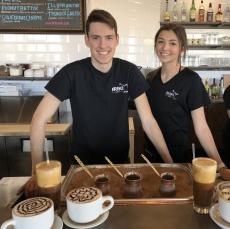 Friendly servers with Greek Coffee & Frappe at Briki Cafe in Addison