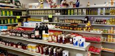 Nice selection of Greek honey and olive oil at Brillakis Foods in Niles