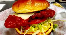 The famous Buffalo Chicken Sandwich at Burger Baron Restaurant Chicago