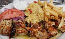 The famous Chicken Souvlaki at Charcoal Flame Grill in Morton Grove