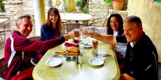 Friends enjoying the outdoor patio at Demetri's Greek Restaurant Deerfield