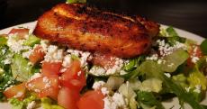 The famous Salmon Greek Salad at Demetri's Greek Restaurant Deerfield