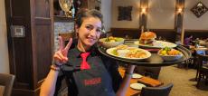 Friendly server at Ellwood Steak and Fish House in DeKalb