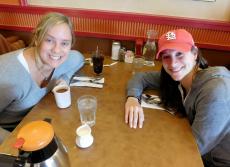 Friends enjoying breakfast at Georgie V's Pancakes & More in Northbrook