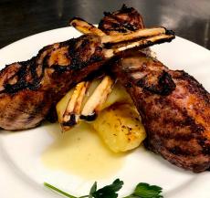 Bone-in center cut pork chops at Kefi Greek Cuisine in Palos Heights