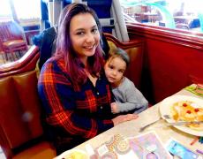 Mom & daughter enjoying breakfast at Omega Restaurant & Pancake House in Downers Grove