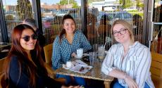 Friends enjoying lunch at Papagalino Cafe & Pastry Shop in Niles