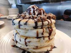 The famous Chocolate Chip Pancakes at Stacked Pancake House in Oak Lawn