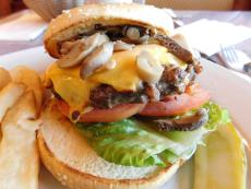 Tasty mushroom burger at Omega Pancake House and Restaurant in Schaumburg