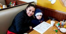 Mom and son enjoying lunch at Tasty Waffle Restaurant in Romeoville