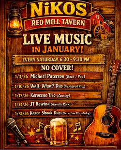 Live Music at Niko's Red Mill Tavern (Jan 2026) - Woodstock