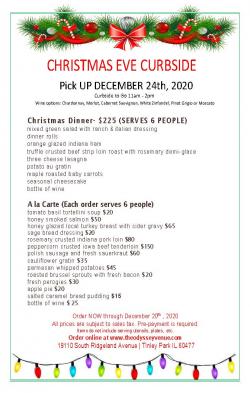 Christmas Eve Curbside Menu at Odyssey Banquet Venue - Tinley Park