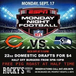 Bears vs Seahawks Monday Night Football at Rocky's American Grill