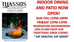 Indoor and outdoor dining at Thassos Greek Restaurant - Palos Hills