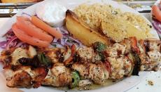 The famous chicken souvlaki at Charcoal Flame Grill in Morton Grove