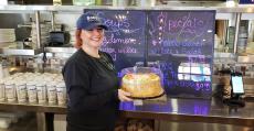 Friendly staff with Carrot Cake at Goodi's Restaurant in Niles