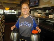 Friendly server and Cubs fan at Kappy's American Grill in Morton Grove