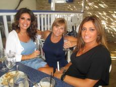 Friends enjoying dinner on the patio at Mykonos Greek Restaurant in Niles