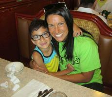 Mom and son enjoying breakfast at Omega Restaurant & Pancake House in Downers Grove