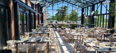 Beautiful outdoor patio at Pella Signature Restaurant in Burr Ridge