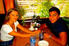 Couple enjoying lunch at Rose Garden Cafe in Elk Grove Village