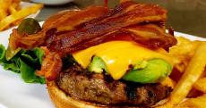 The famous Avocado Bacon Burger at Rose Garden Cafe in Elk Grove Village